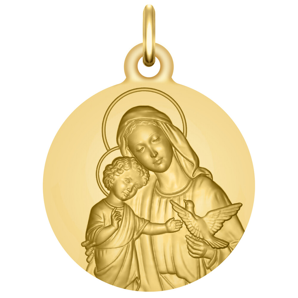 Photo de Médaille Vierge à l'enfant et la colombe - Vermeil