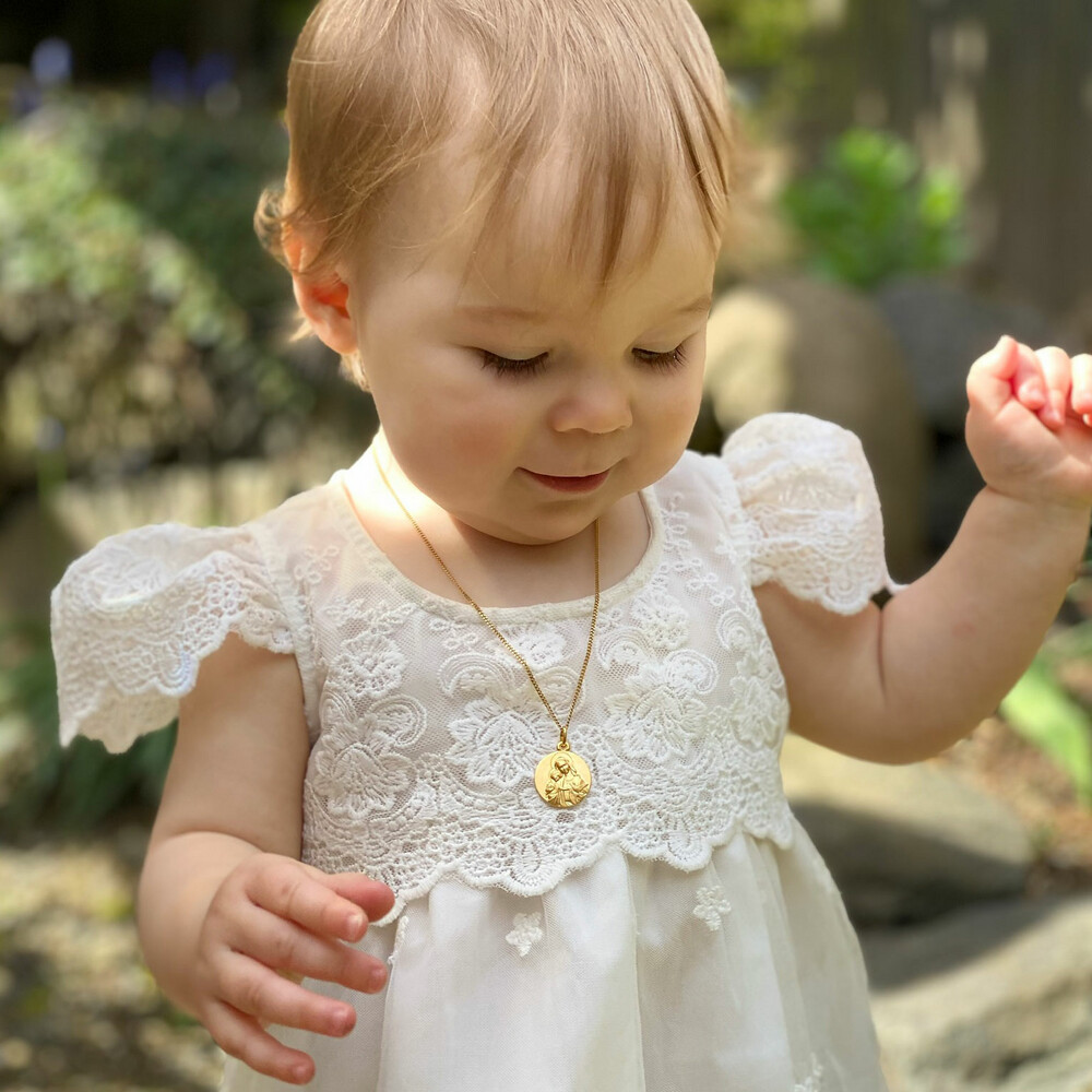 Photo de Médaille Vierge à l'enfant et la colombe - Vermeil