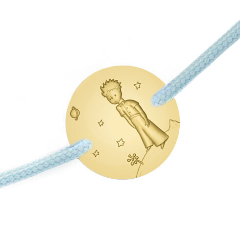 Photo de Bracelet cordon bleu Petit Prince sur sa planète - Or jaune 9ct bleu