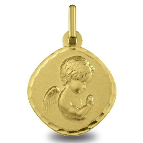 Photo de Médaille losange Ange en prière ciselé - Or jaune 18ct