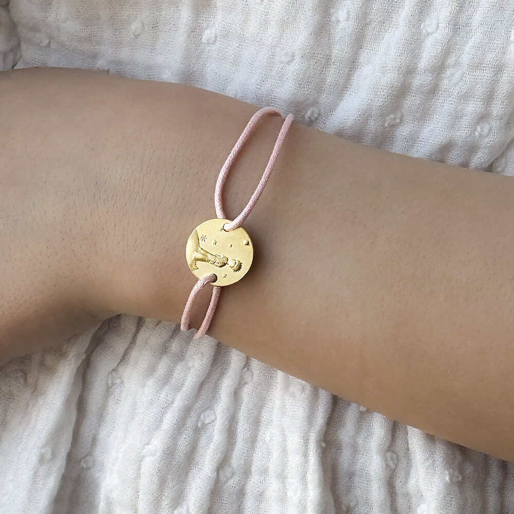 Photo de Bracelet cordon rose Petit Prince sur sa planète - Or jaune 9ct rose