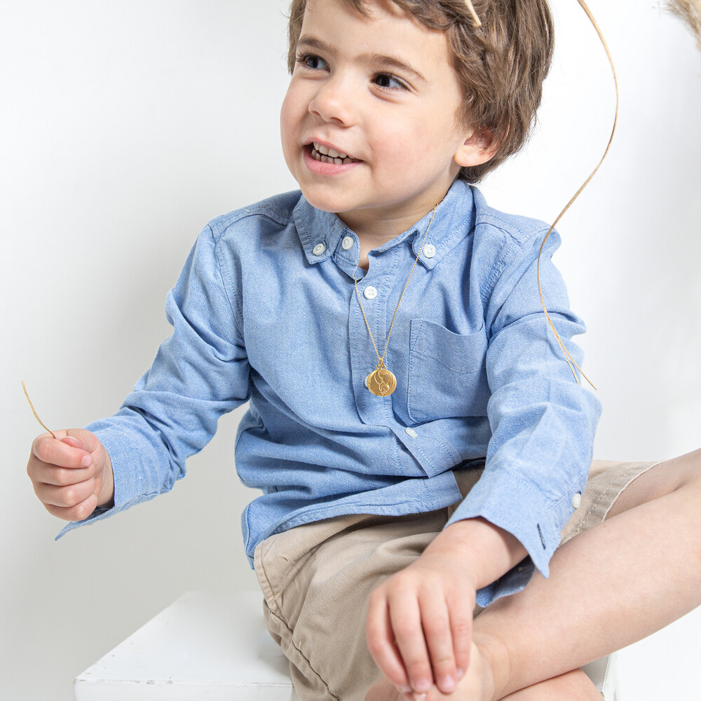 Photo de Médaille Vierge à l'enfant perlée - Or jaune 9ct