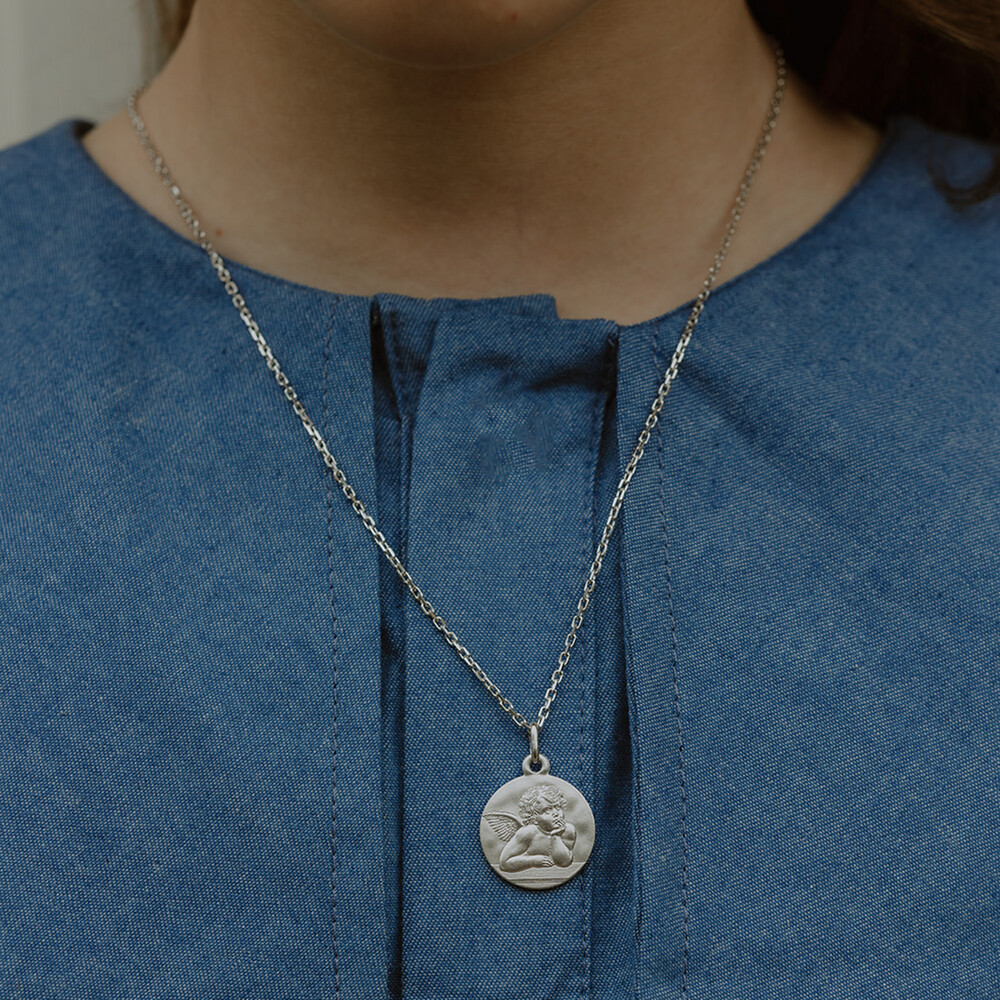 Médaille De Berceau Art Déco – Ange Chérubin, Argent Sur Bakélite – L. De Helly