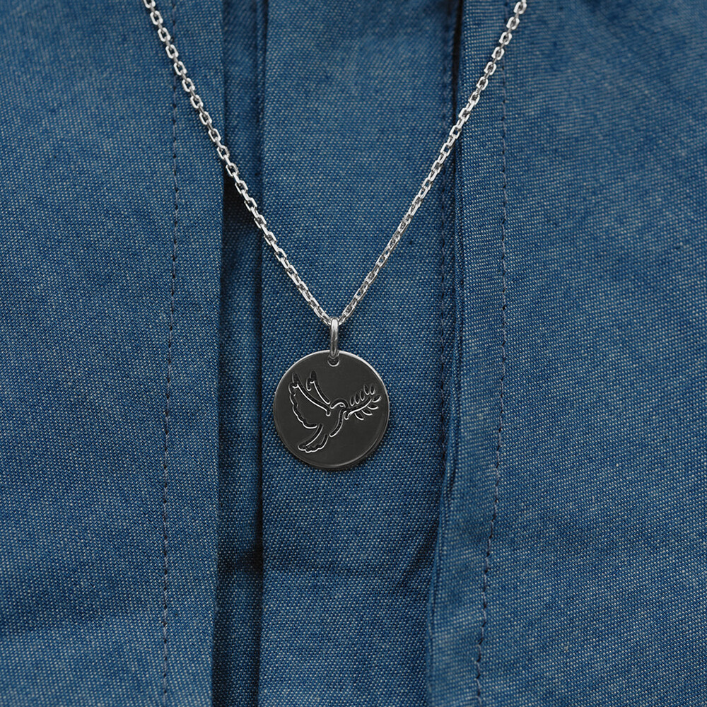 Photo de Médaille de la Colombe au rameau ajourée - Or blanc 18ct