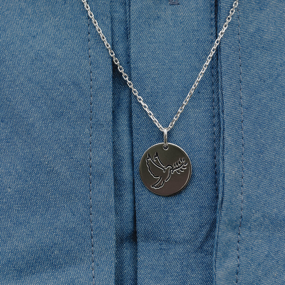 Photo de Médaille de la Colombe au rameau ajourée - Or blanc 9ct