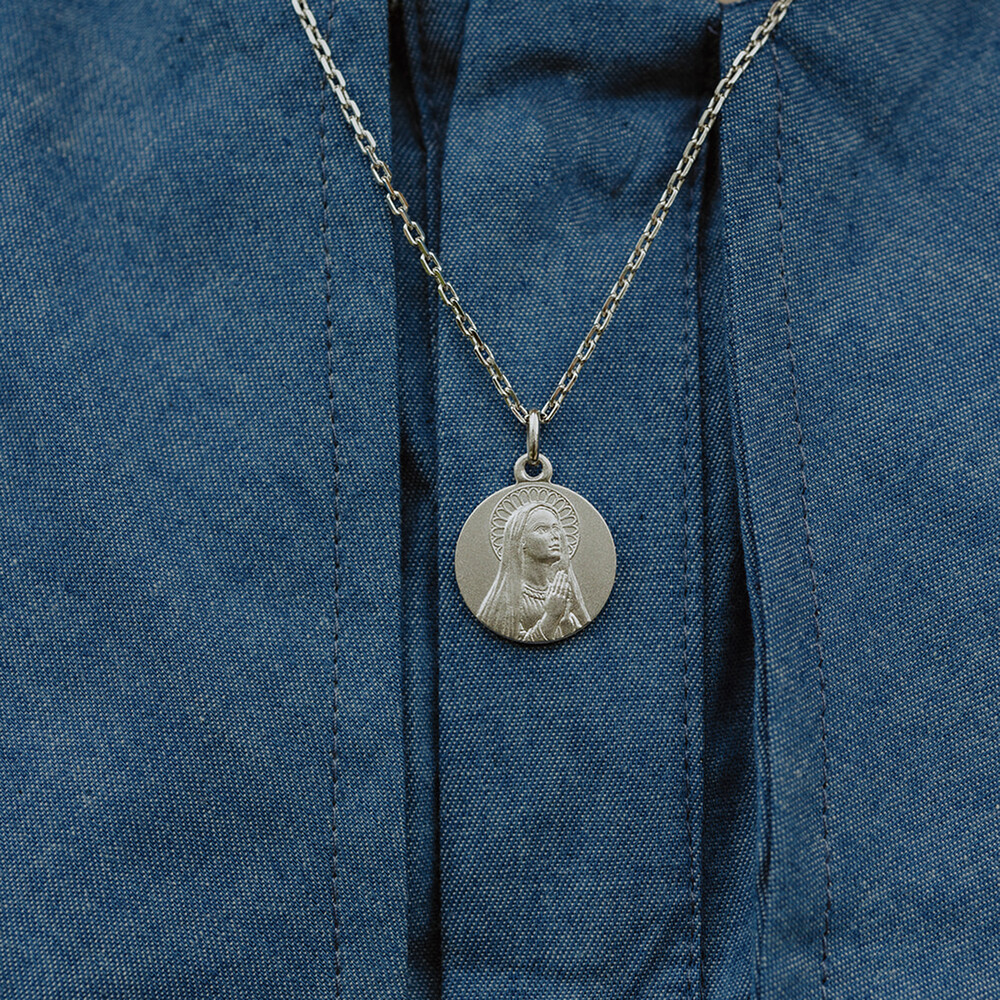 Photo de Médaille Vierge en prière auréolée - Argent massif