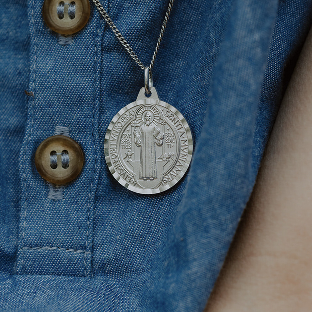 Bracelet Saint Benoit Argent Élégant Pendentif Médaille Saint Benoît En Argent 925 Avec Chaîne En Argent Médaille De Saint Benoît Authentique