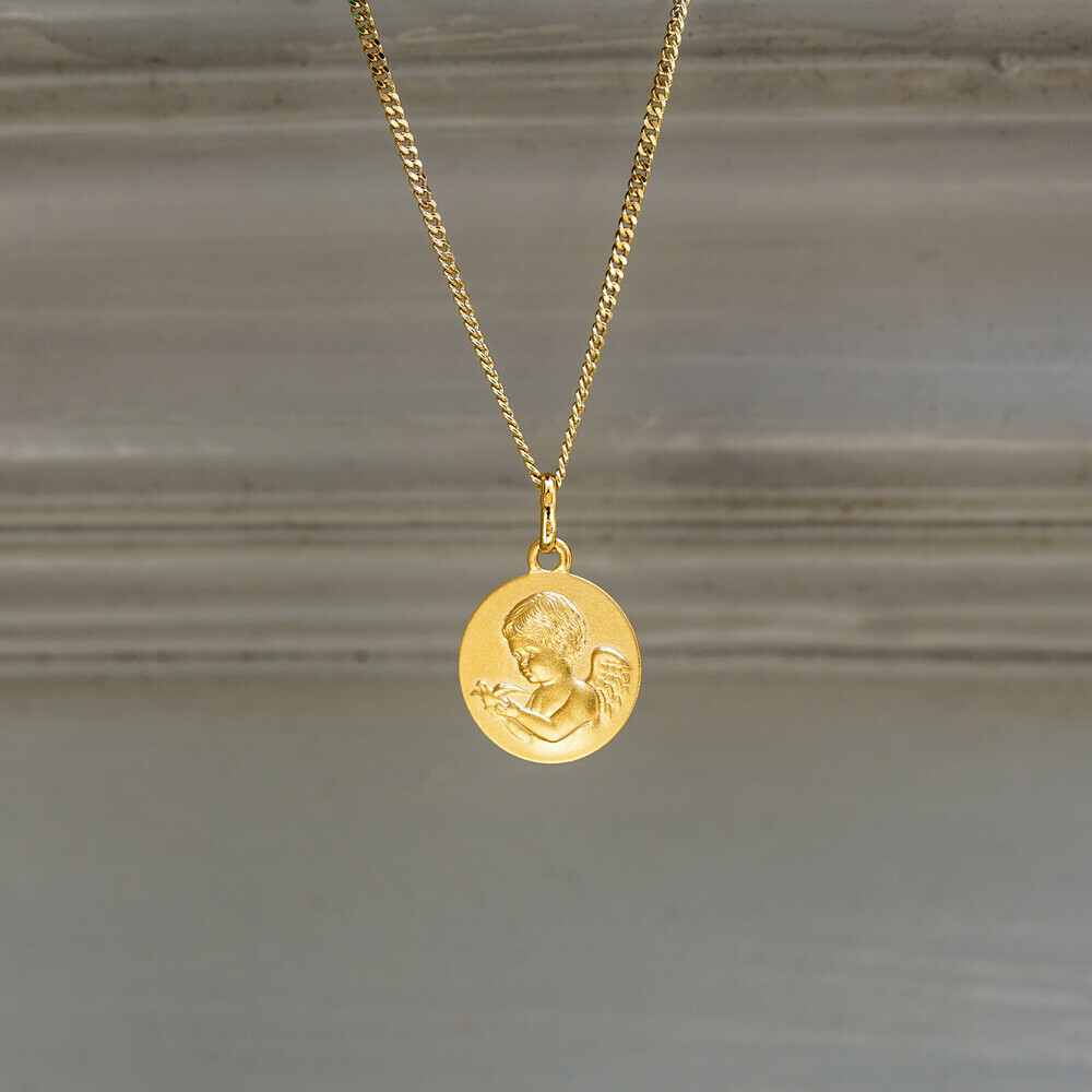 Photo de Médaille chérubin à la colombe - Or jaune 9ct