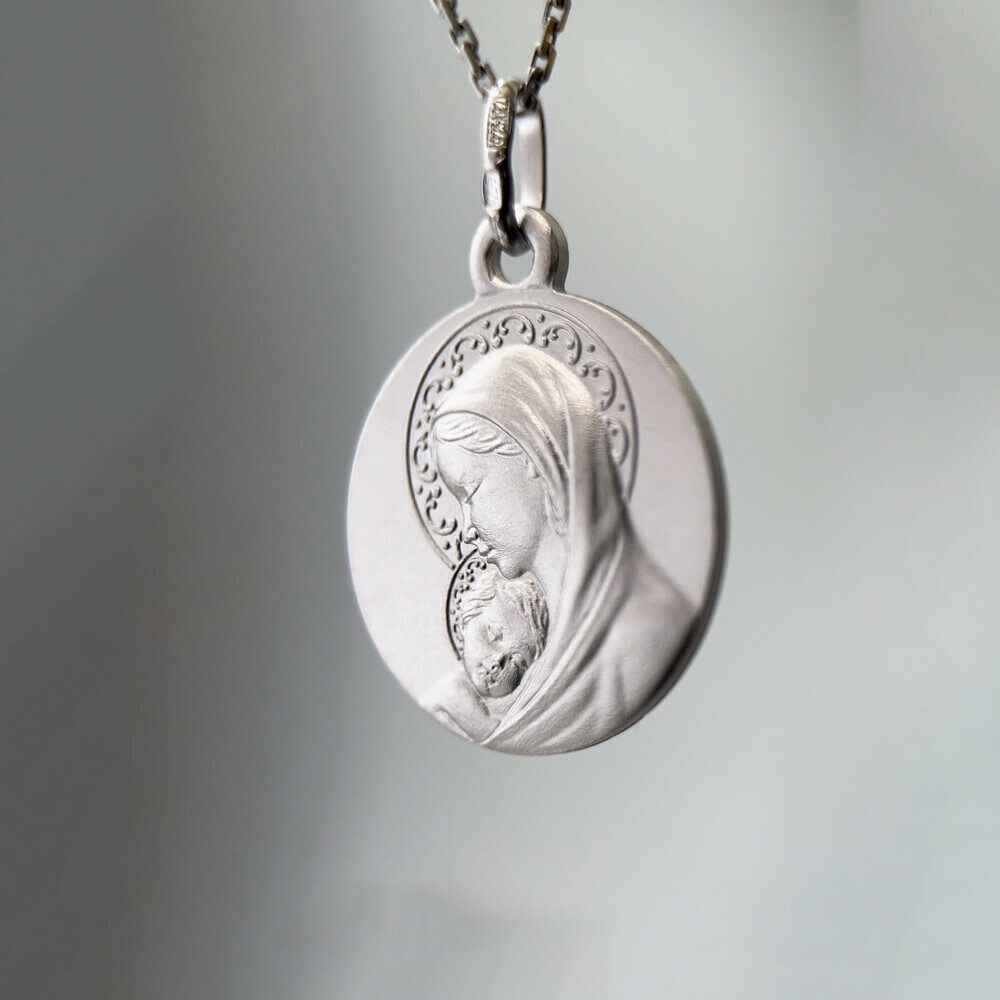 Photo de Médaille Vierge à l'enfant dévotion - Argent massif