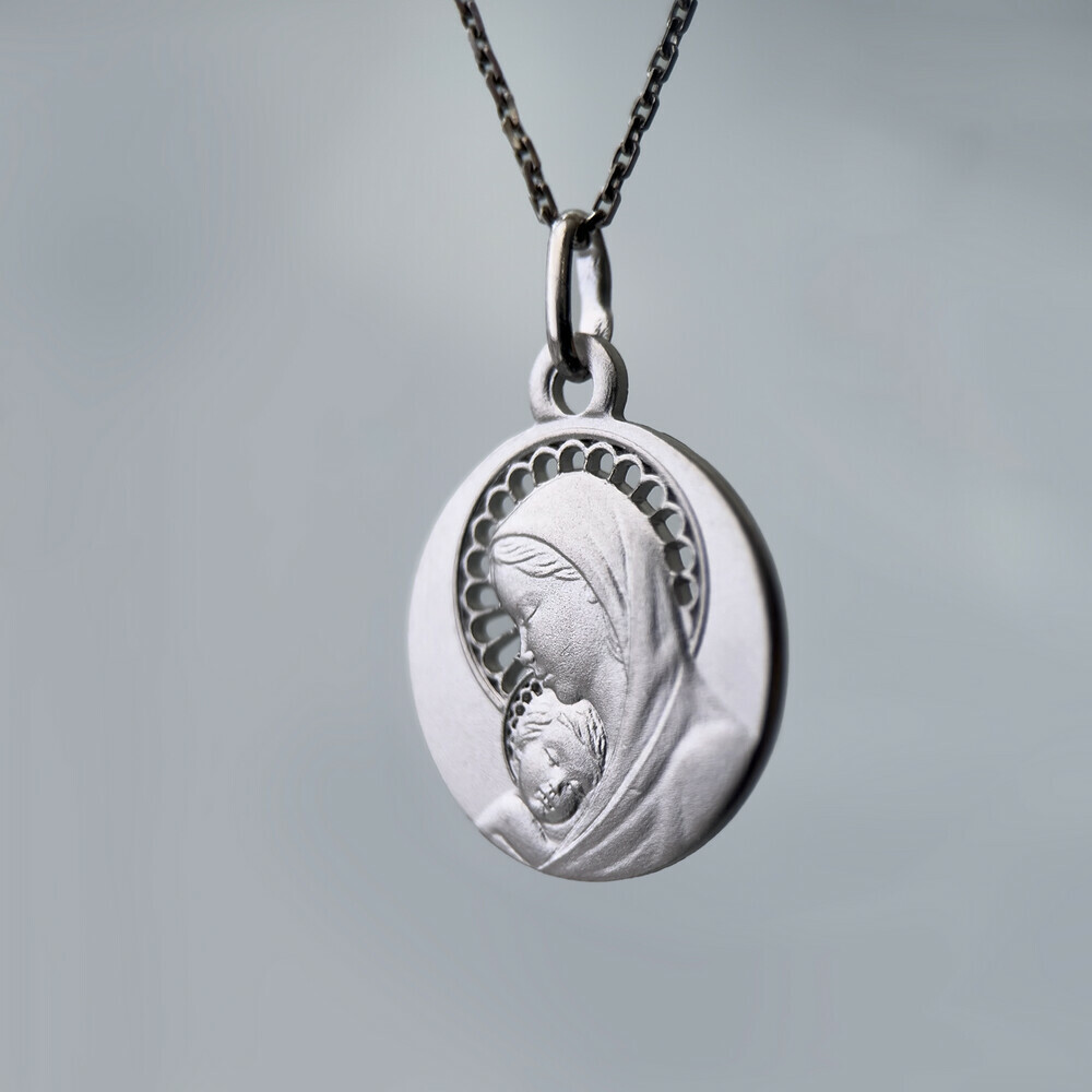 Photo de Médaille Vierge à l'enfant ajourée  - Argent massif