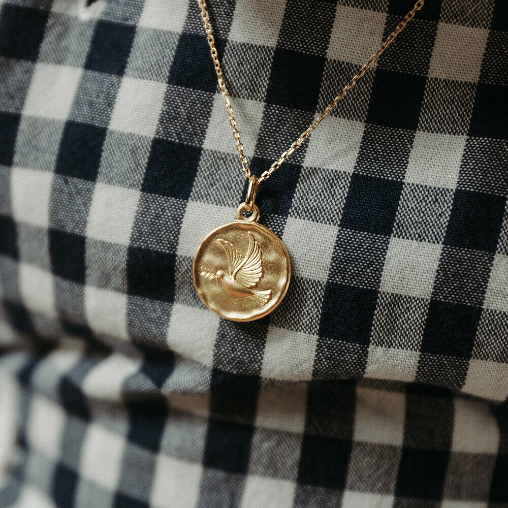 Photo de Médaille Colombe au rameau martelée - Or jaune 18ct
