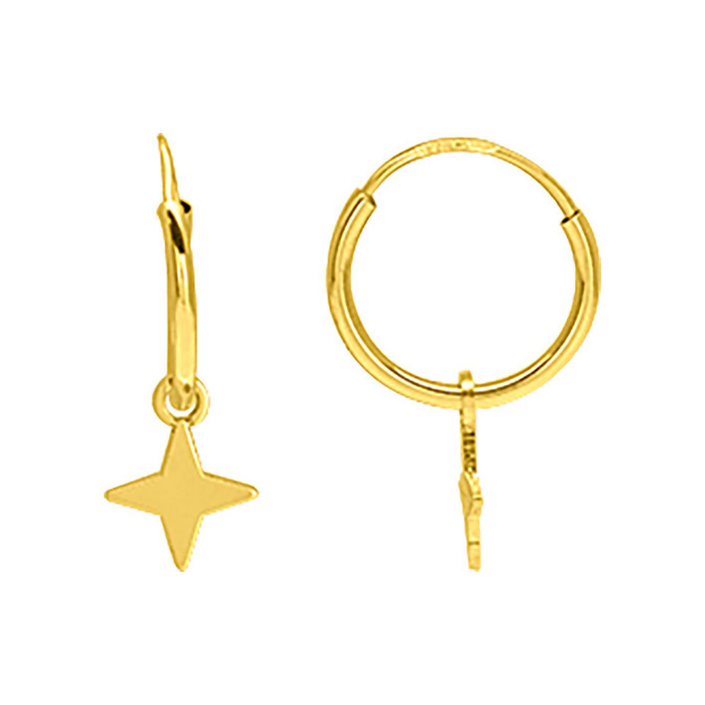 Photo de Boucles d'oreilles étoiles à 4 branches - créoles - Or jaune 9ct