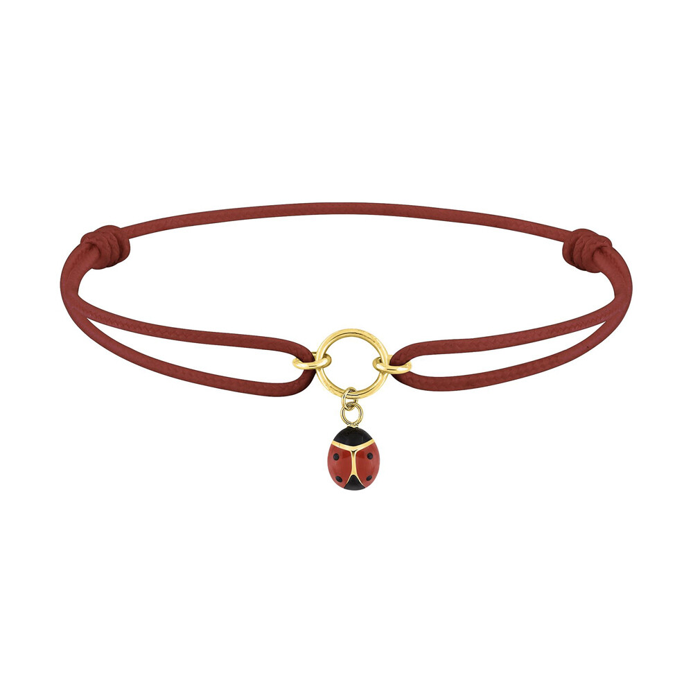 Photo de Bracelet cordon rouge & coccinelle - Or jaune 9ct