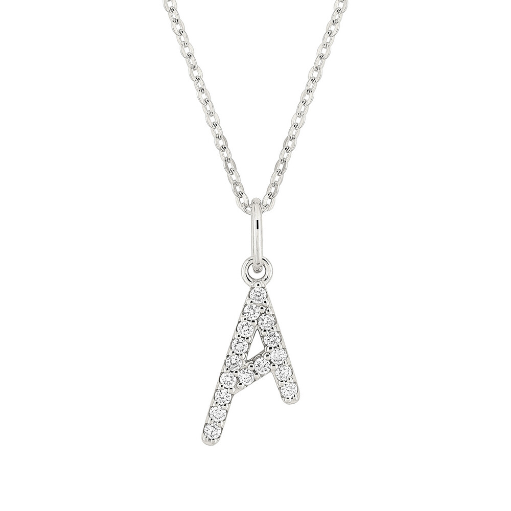 Photo de Collier initiale - Or blanc 9ct & diamants