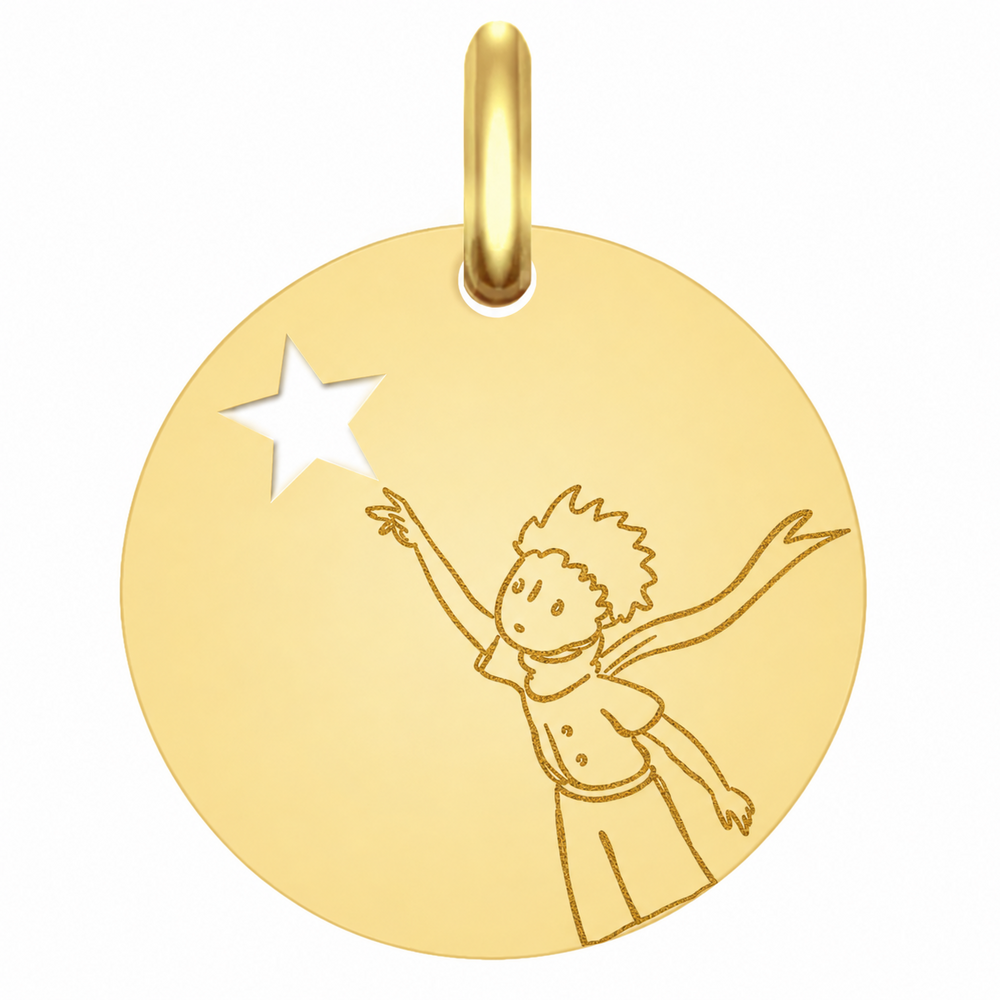 Photo de Médaille Petit Prince étoile ajourée - Or jaune 18ct